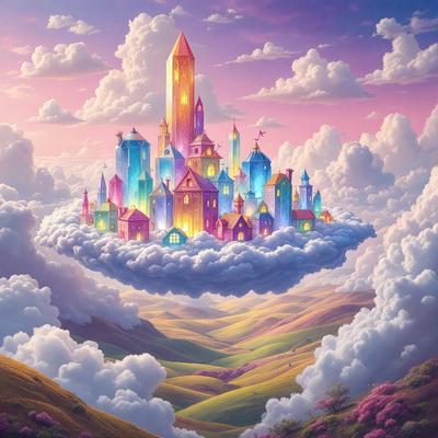 Primary subject: A colorful, fantasy castle with a purple sky.

Setting/background: The sky is filled with clouds, creating a purple hue.

Visual style: The image is a digital art or illustration.

Colors and mood: The dominant colors are purple and pink, creating a whimsical and dreamy atmosphere.